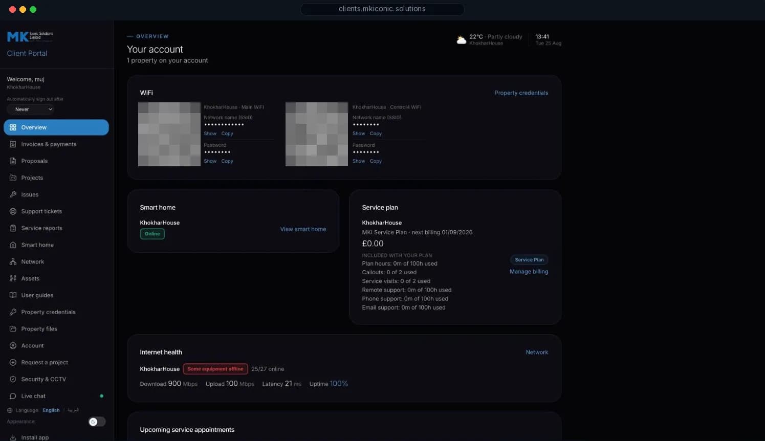 MK Iconic Client Portal dashboard