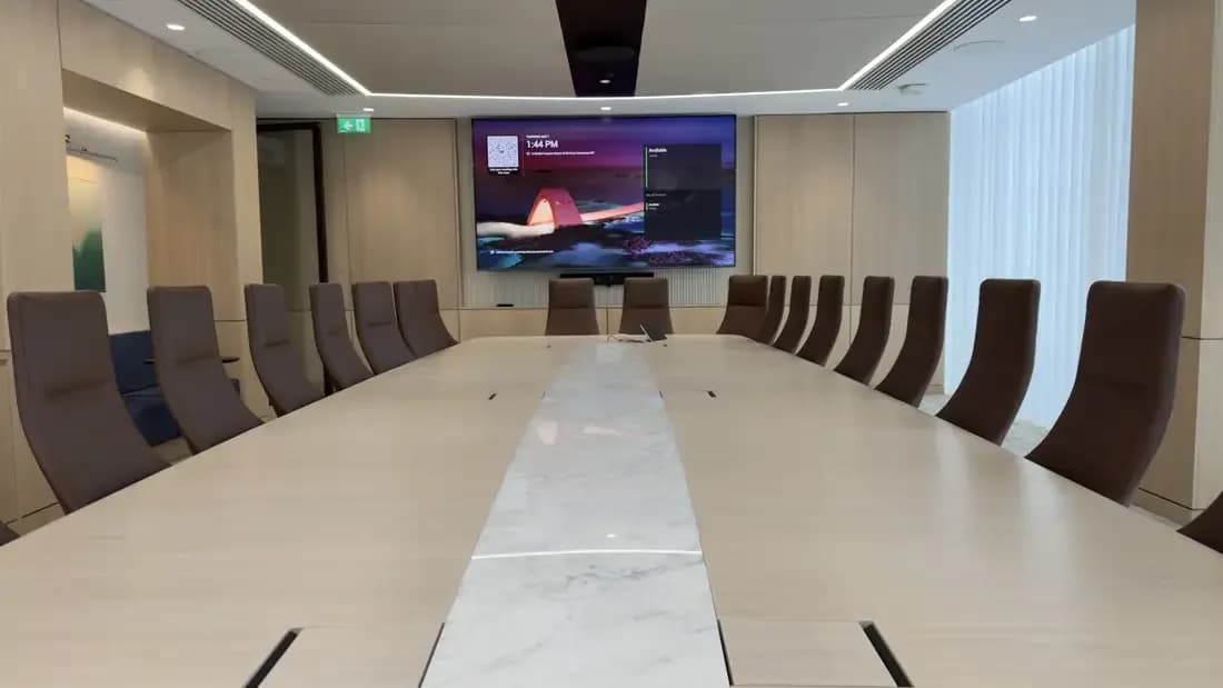 Room display showing a video call
